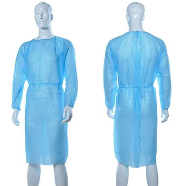 Disposable PP Non-Woven Isolation Gown (Blue) with Elastic Cuffs (pack of 10)