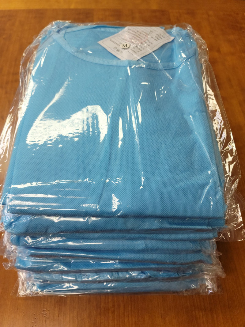 Disposable PP Non-Woven Isolation Gown (Blue) with Elastic Cuffs (pack of 10)