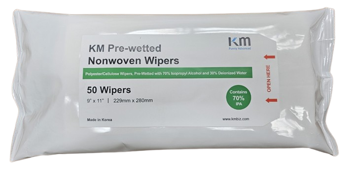 KM Pres-wetted Nonwoven Pouch Wipers; Solution 70% IPA and 30% DI water