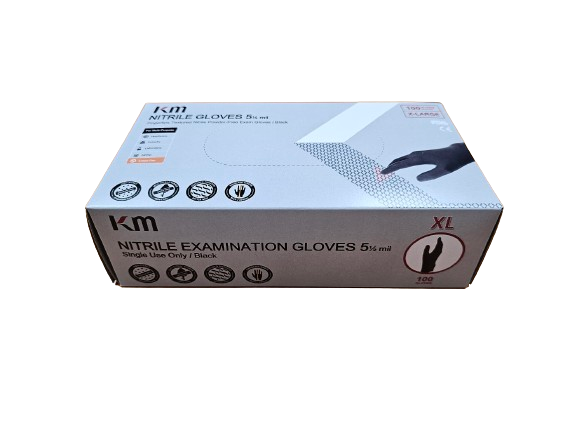 KM Nitrile Exam Gloves 5 1/2 mil, Fingertips Textured; Black