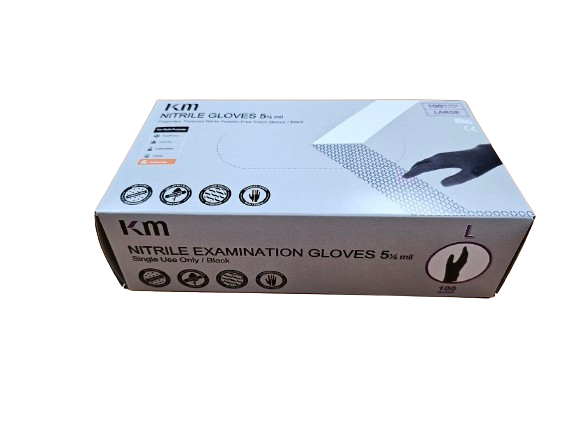 KM Nitrile Exam Gloves 5 1/2 mil, Fingertips Textured; Black