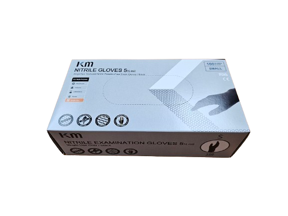 KM Nitrile Exam Gloves 5 1/2 mil, Fingertips Textured; Black