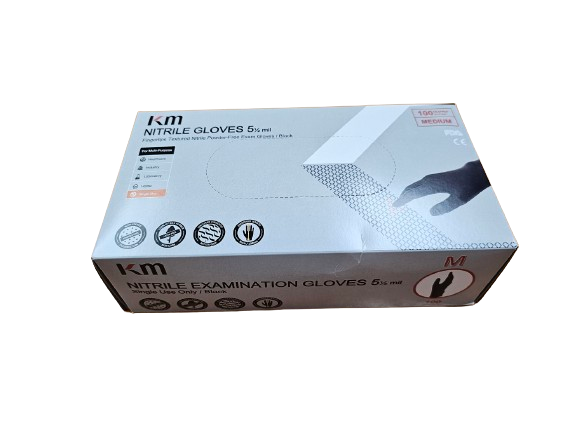 KM Nitrile Exam Gloves 5 1/2 mil, Fingertips Textured; Black